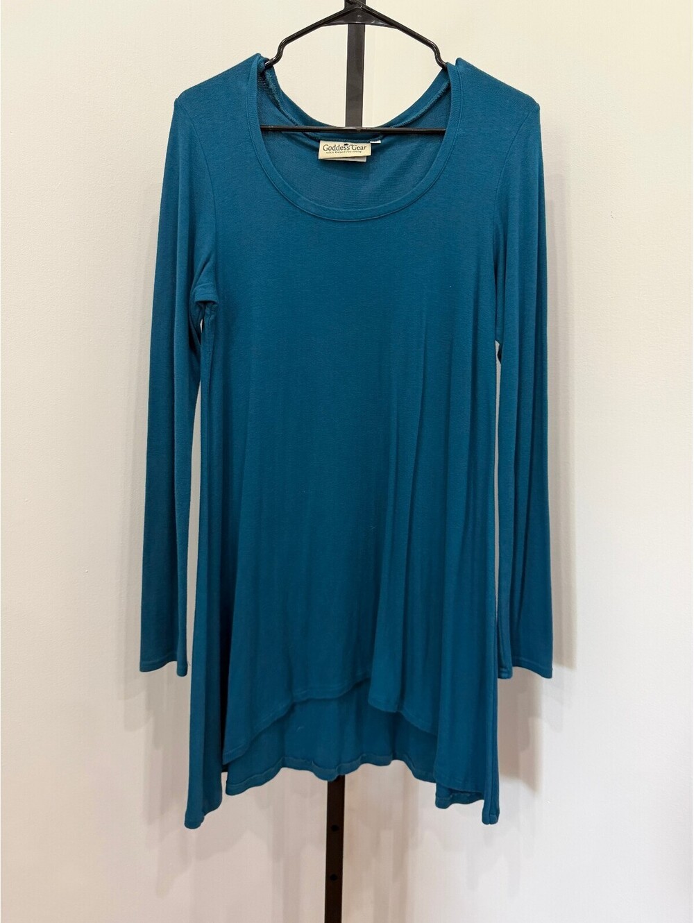 Goddess Gear Long Sleeve Bamboo Viscose Tunic Top Large Teal Blue